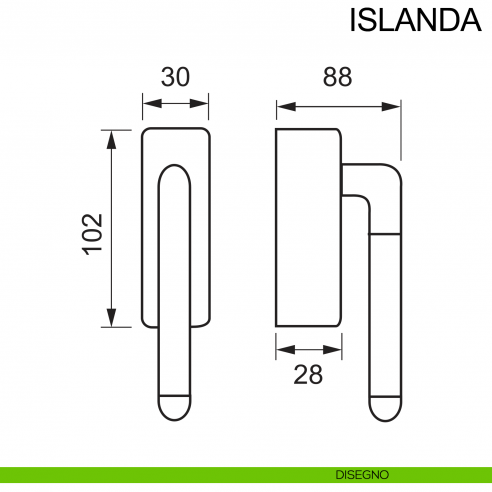 Maniglia in acciaio con chiave per finestra DK Islanda Fimet Inox disegno