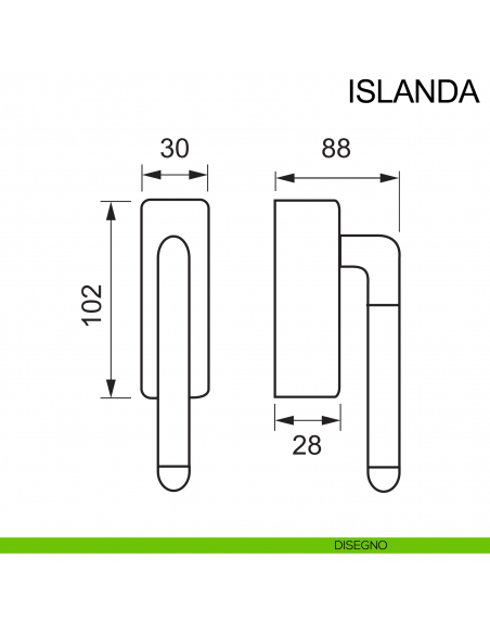 Maniglia in acciaio con chiave per finestra DK Islanda Fimet Inox disegno