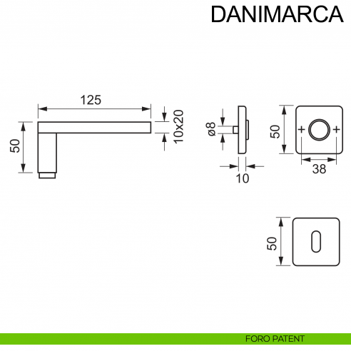 Maniglia in acciaio per porta Danimarca Fimet Inox disegno foro patent