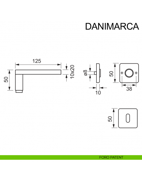 Maniglia in acciaio per porta Danimarca Fimet Inox disegno foro patent
