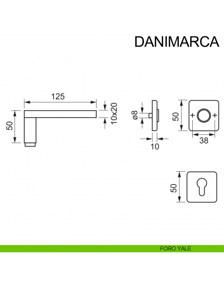 Maniglia in acciaio per porta Danimarca Fimet Inox disegno foro yale