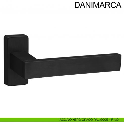 Maniglia in acciaio con rosetta rettangolare per porta Danimarca Fimet Inox nero opaco RAL 9005