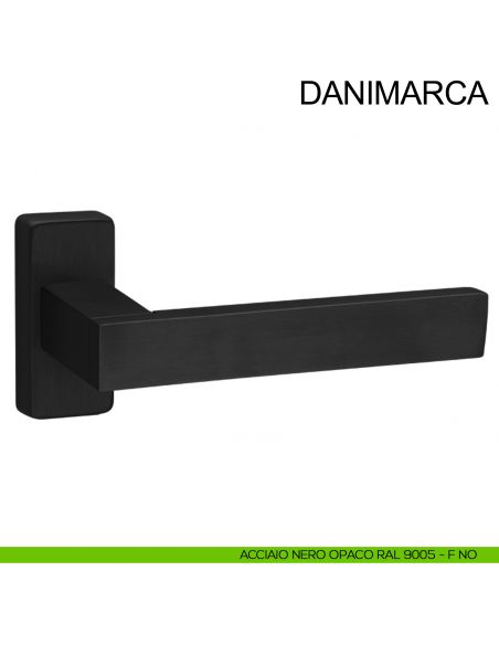 Maniglia in acciaio con rosetta rettangolare per porta Danimarca Fimet Inox nero opaco RAL 9005