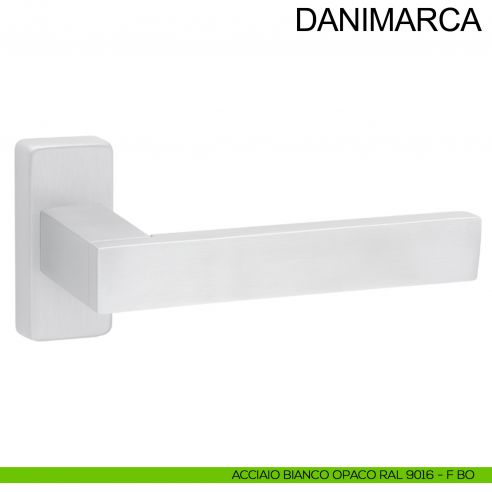 Maniglia in acciaio con rosetta rettangolare per porta Danimarca Fimet Inox bianco opaco RAL 9016