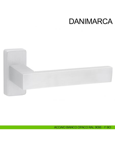Maniglia in acciaio con rosetta rettangolare per porta Danimarca Fimet Inox bianco opaco RAL 9016