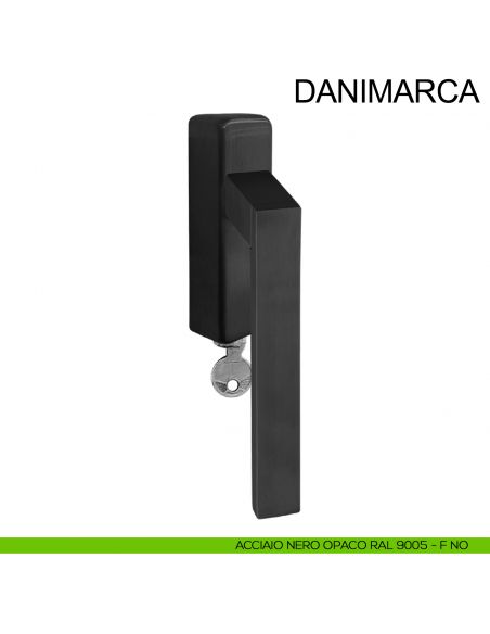Maniglia per finestra in acciaio con chiave DK Danimarca Fimet Inox nero opaco RAL 9005