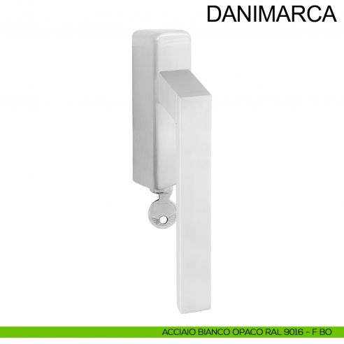 Maniglia per finestra in acciaio con chiave DK Danimarca Fimet Inox bianco opaco RAL 9016