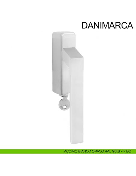 Maniglia per finestra in acciaio con chiave DK Danimarca Fimet Inox bianco opaco RAL 9016