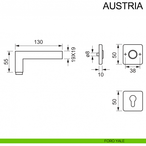 Maniglia in acciaio per porta Austria Fimet Inox disegno foro yale