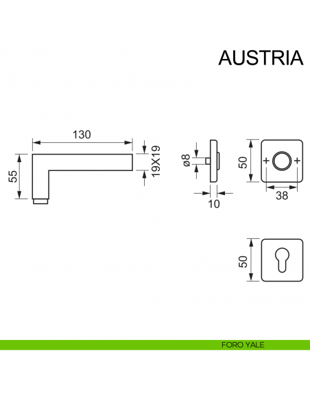 Maniglia in acciaio per porta Austria Fimet Inox disegno foro yale