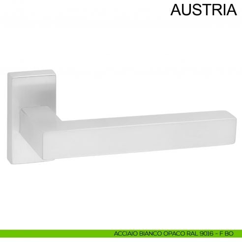 Maniglia con rosetta rettangolare in acciaio per porta Austria Fimet Inox bianco opaco RAL 9016