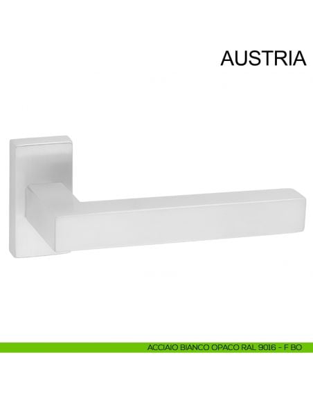 Maniglia con rosetta rettangolare in acciaio per porta Austria Fimet Inox bianco opaco RAL 9016