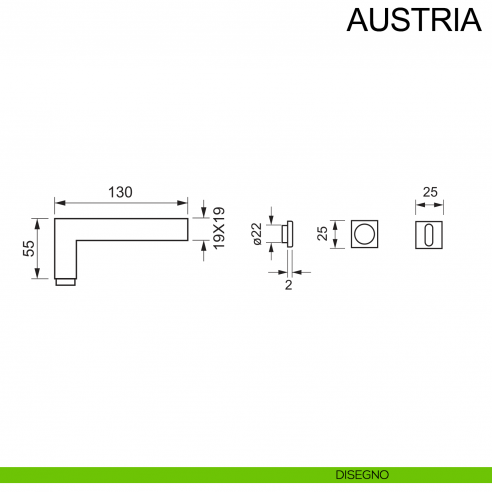 Maniglia in acciaio con rosetta mini per porta Austria Fimet Inox disegno foro patent