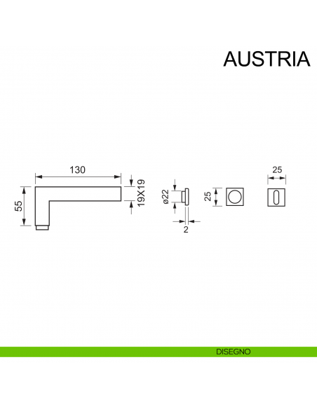 Maniglia in acciaio con rosetta mini per porta Austria Fimet Inox disegno foro patent