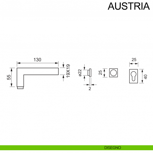 Maniglia in acciaio con rosetta mini per porta Austria Fimet Inox disegno foro yale