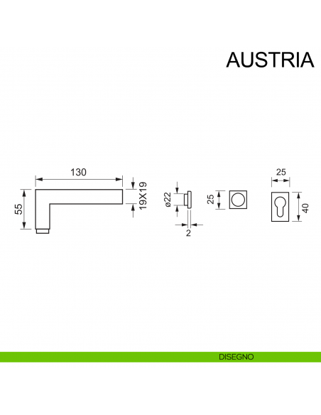 Maniglia in acciaio con rosetta mini per porta Austria Fimet Inox disegno foro yale