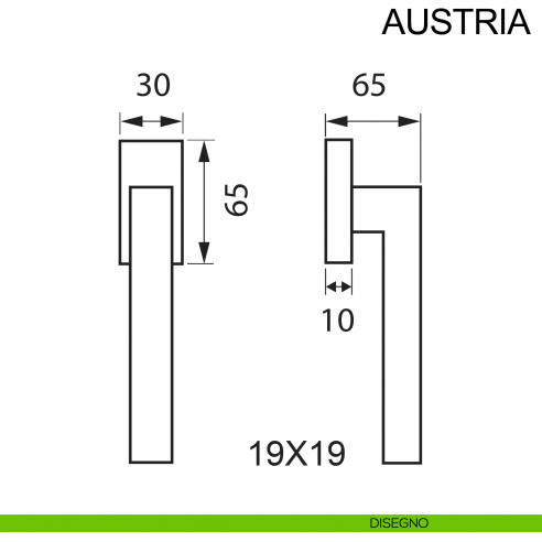 Maniglia in acciaio per finestra DK Austria Fimet Inox disegno
