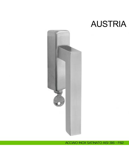 Maniglia per finestra in acciaio con chiave DK Austria Fimet Inox acciaio AISI 316