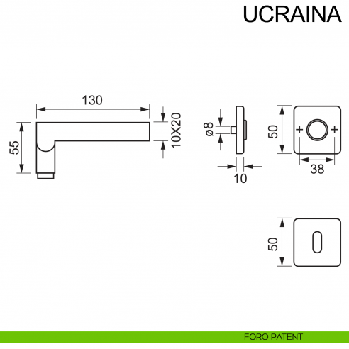 Maniglia in acciaio per porta Ucraina Fimet Inox disegno foro patent