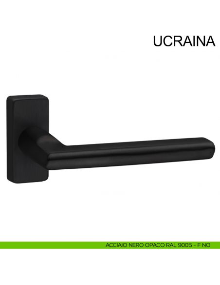 Maniglia in acciaio con rosetta rettangolare per porta Ucraina Fimet Inox nero opaco RAL 9005