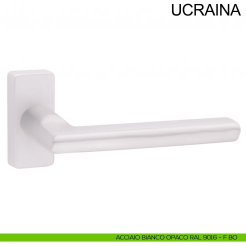 Maniglia in acciaio con rosetta rettangolare per porta Ucraina Fimet Inox bianco opaco RAL 9016