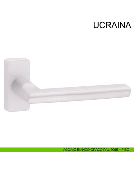Maniglia in acciaio con rosetta rettangolare per porta Ucraina Fimet Inox bianco opaco RAL 9016