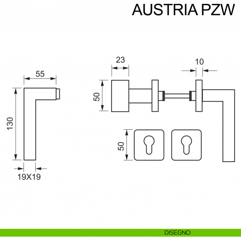 Maniglia in acciaio e pomolo fisso foro yale Austria PZW Fimet Inox disegno