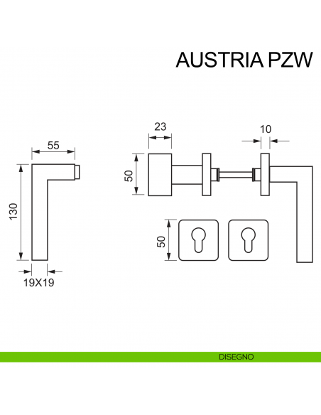Maniglia in acciaio e pomolo fisso foro yale Austria PZW Fimet Inox disegno