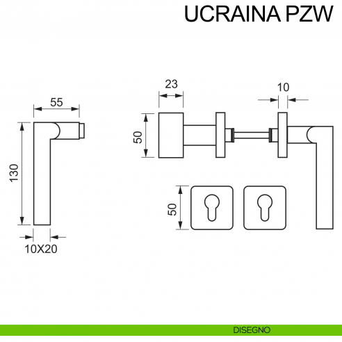Maniglia in acciaio e pomolo fisso foro yale Ucraina PZW Fimet Inox disegno