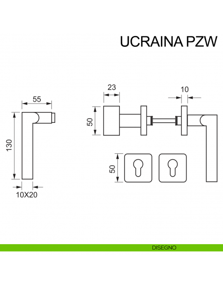 Maniglia in acciaio e pomolo fisso foro yale Ucraina PZW Fimet Inox disegno