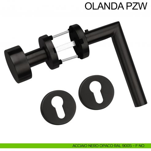 Maniglia in acciaio e pomolo fisso foro yale Olanda PZW Fimet Inox nero opaco RAL 9005