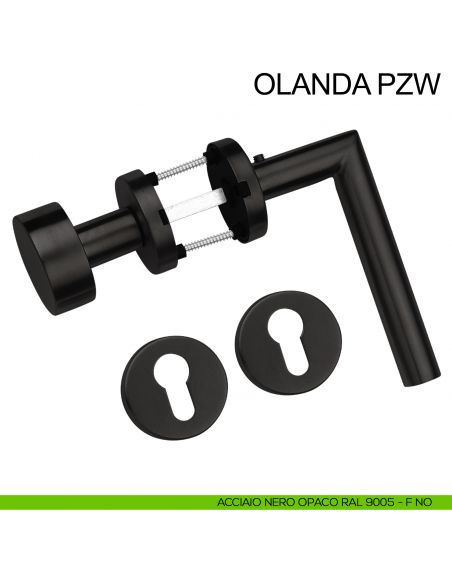 Maniglia in acciaio e pomolo fisso foro yale Olanda PZW Fimet Inox nero opaco RAL 9005