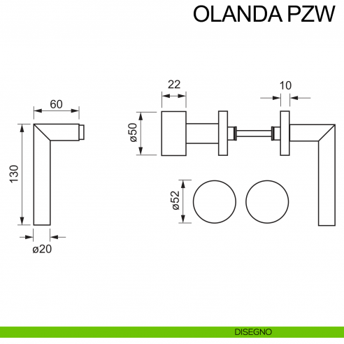 Maniglia in acciaio e pomolo fisso foro yale Olanda PZW Fimet Inox disegno