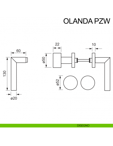 Maniglia in acciaio e pomolo fisso foro yale Olanda PZW Fimet Inox disegno