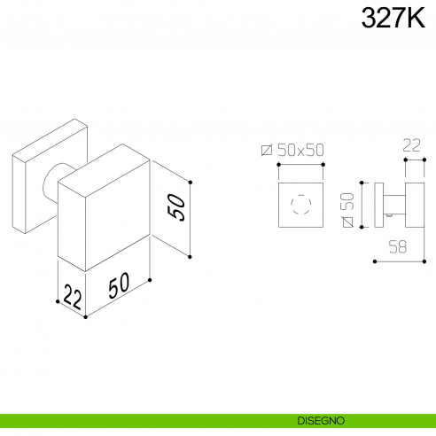 Pomolo fisso quadrato 50x50 in acciaio per porta 327K Fimet Inox disegno