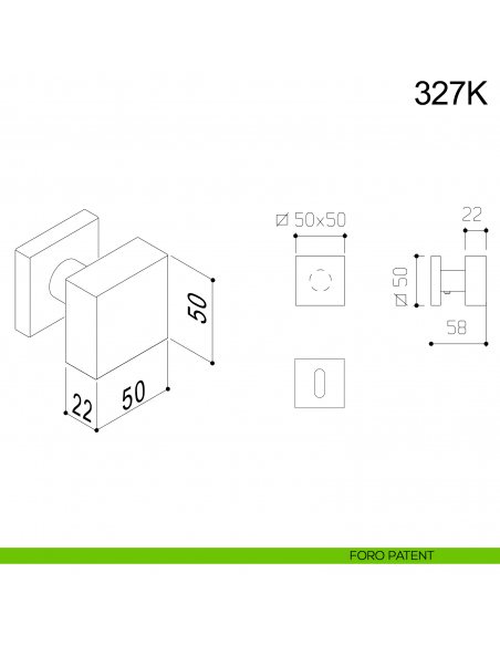 Pomolo girevole quadrato in acciaio per porta 327K Fimet Inox foro patent