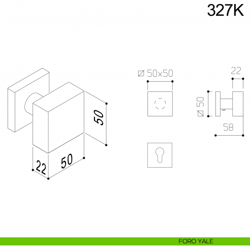 Pomolo girevole quadrato in acciaio per porta 327K Fimet Inox foro yale