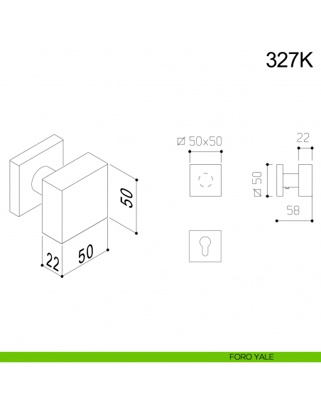 Pomolo girevole quadrato in acciaio per porta 327K Fimet Inox foro yale