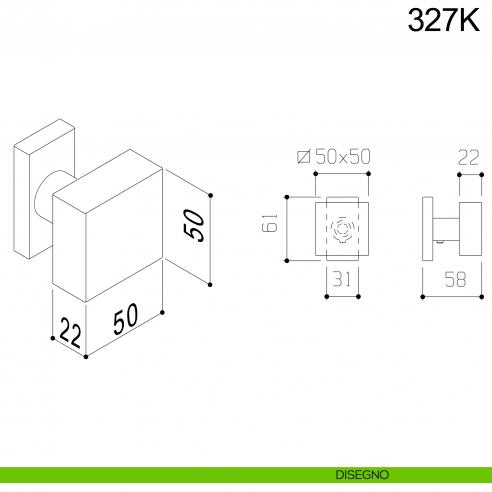 Pomolo fisso quadrato in acciaio per porta 327K Fimet Inox rosetta rettangolare