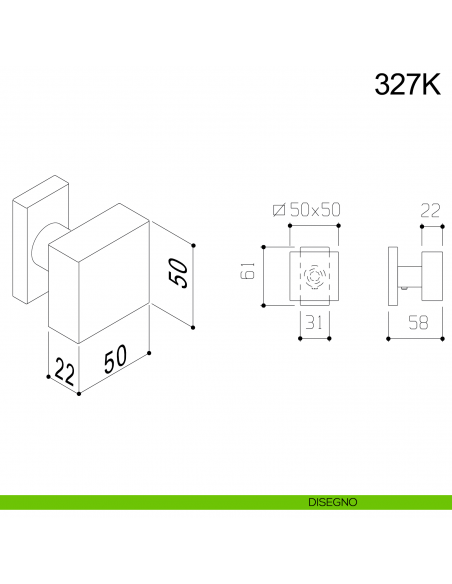 Pomolo fisso quadrato in acciaio per porta 327K Fimet Inox rosetta rettangolare
