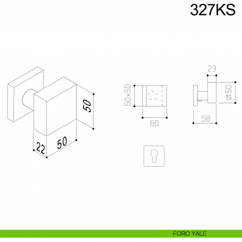Pomolo girevole spostato in acciaio per porta 327KS Fimet Inox foro yale