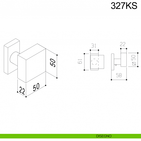 Pomolo fisso spostato 50x50 in acciaio per porta 327KS Fimet Inox rosetta rettangolare