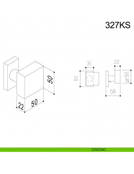 Pomolo fisso spostato 50x50 in acciaio per porta 327KS Fimet Inox rosetta rettangolare