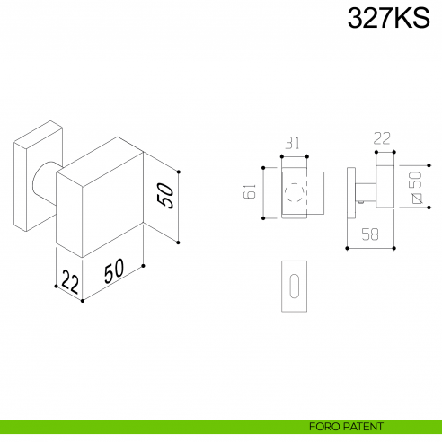 Pomolo girevole zancato in acciaio per porta 327KS Fimet Inox rosetta rettangolare foro patent