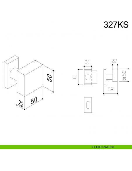 Pomolo girevole zancato in acciaio per porta 327KS Fimet Inox rosetta rettangolare foro patent