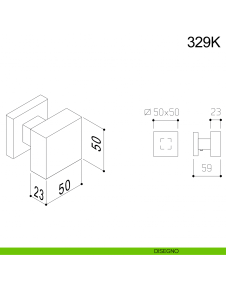 Pomolo quadrato fisso 50x50 in acciaio per porta 329K Fimet Inox disegno