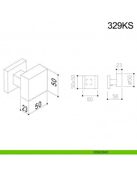 Pomolo zancato fisso 50x50 in acciaio per porta 329KS Fimet Inox disegno