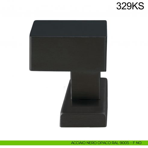 Pomolo girevole spostato in acciaio per porta 329KS Fimet Inox con rosetta rettangolare nero opaco RAL 9005