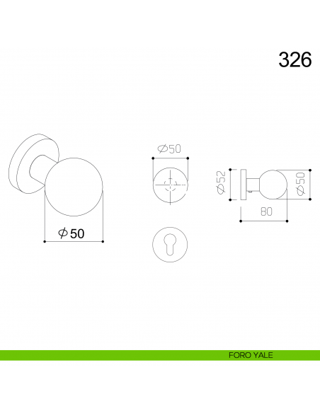 Pomolo tondo girevole in acciaio per porta diametro 50 mm 326 Fimet Inox disegno foro yale