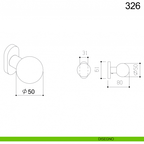 Pomolo fisso tondo in acciaio per porta diametro 50 mm 326 Fimet Inox con rosetta ovale disegno